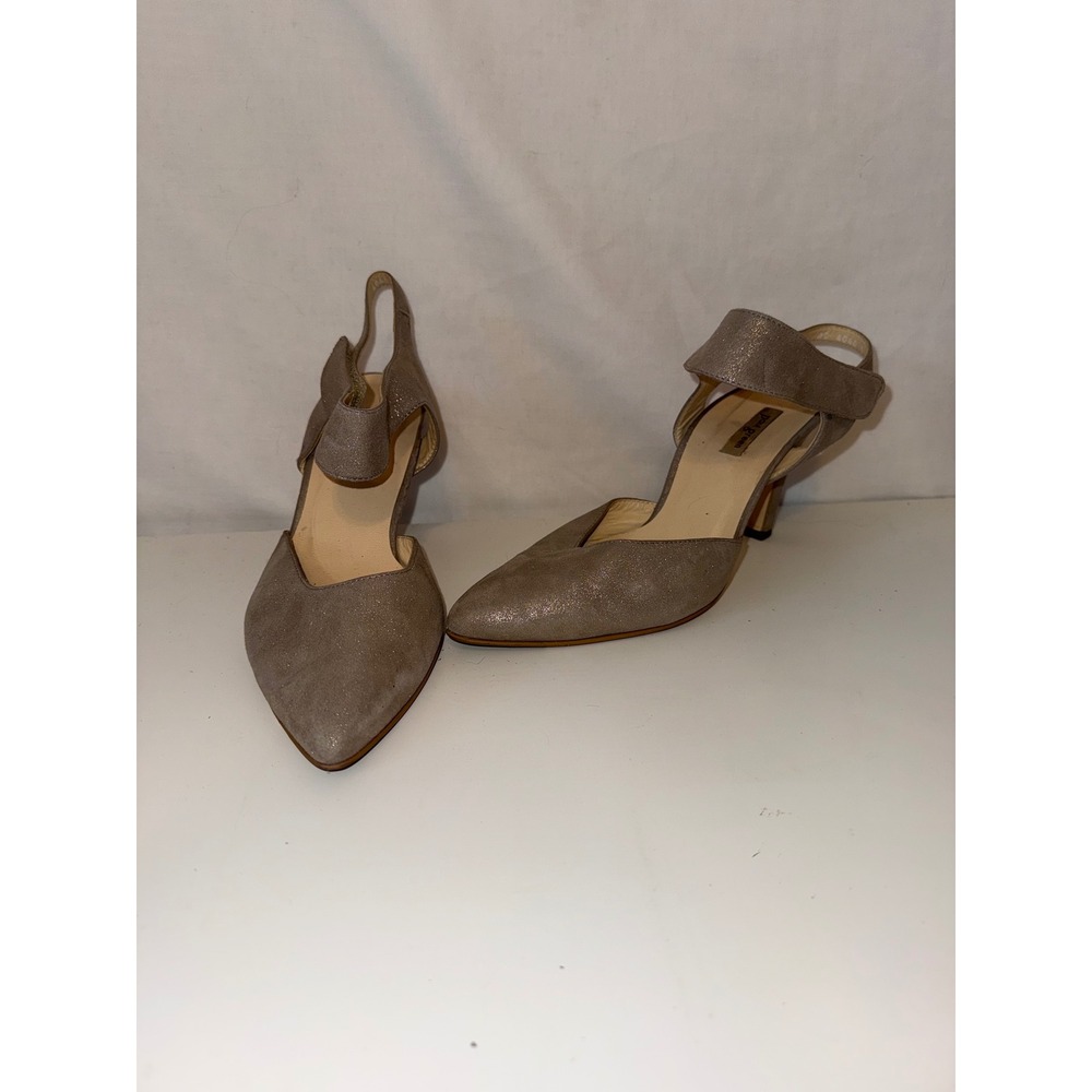 Paul Green Metallic Taupe Suede Slingback Pumps Pointed Toe Heels Size 5